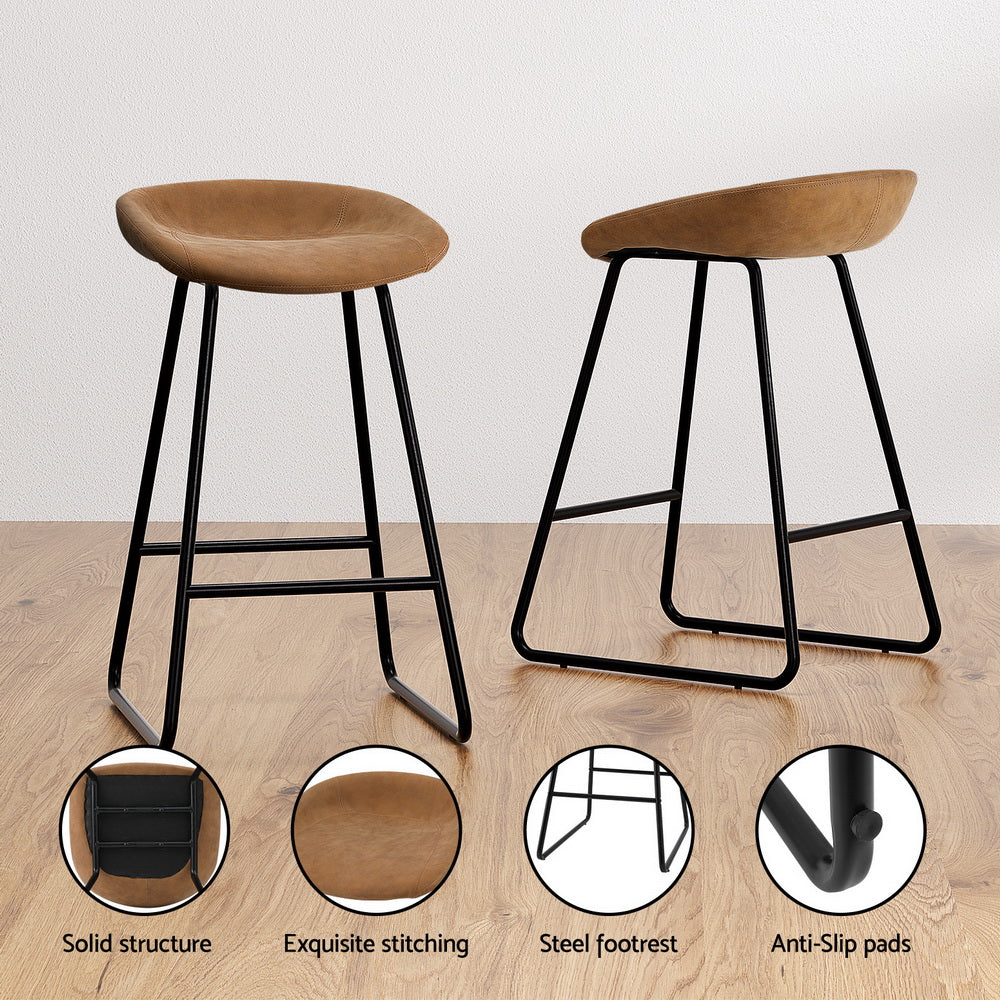 Stool Haven 4x Bar Stools Kitchen Dining Chairs Counter Stool PU Leather Metal Brown