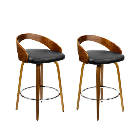 Stool Haven Set of 2 Walnut Wood Bar Stools - Black and Brown