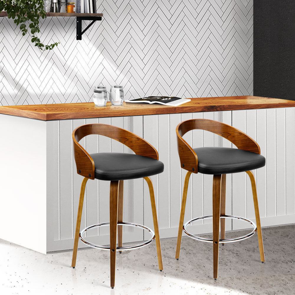 Stool Haven Set of 2 Walnut Wood Bar Stools - Black and Brown