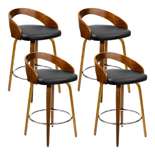 Stool Haven Set of 4 Walnut Wood Bar Stools - Black and Brown