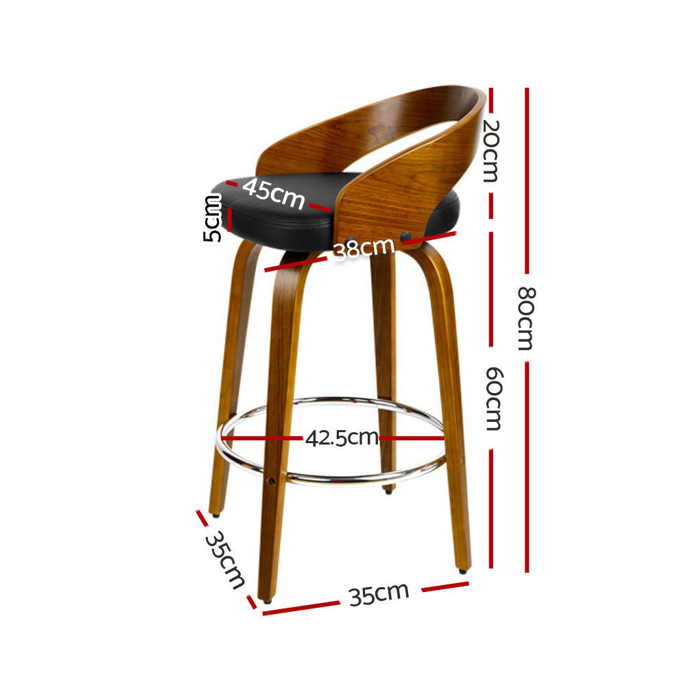 Stool Haven Set of 4 Walnut Wood Bar Stools - Black and Brown