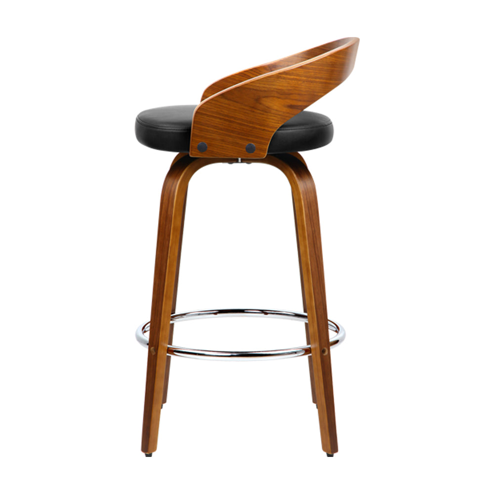 Stool Haven Set of 4 Walnut Wood Bar Stools - Black and Brown