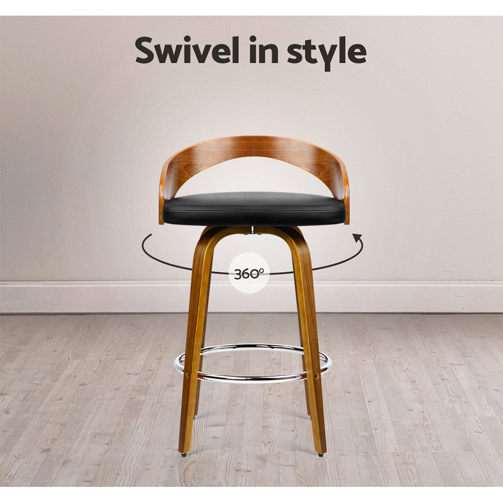 Stool Haven Set of 4 Walnut Wood Bar Stools - Black and Brown