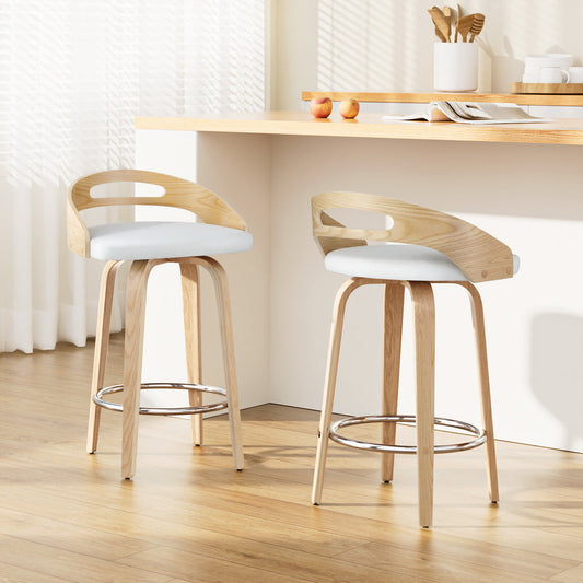 Stool Haven Set of 2 Bar Stools Swivel Leather Metal Plywood - White