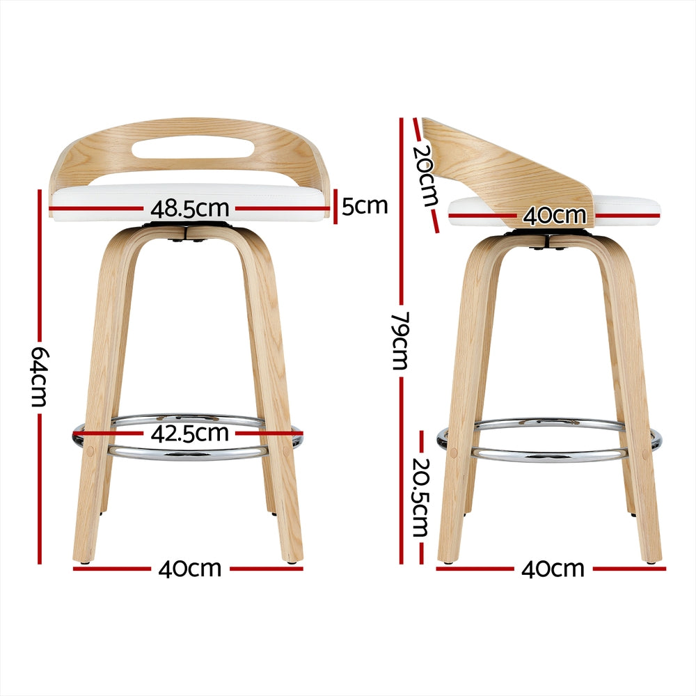 Stool Haven Set of 2 Bar Stools Swivel Leather Metal Plywood - White