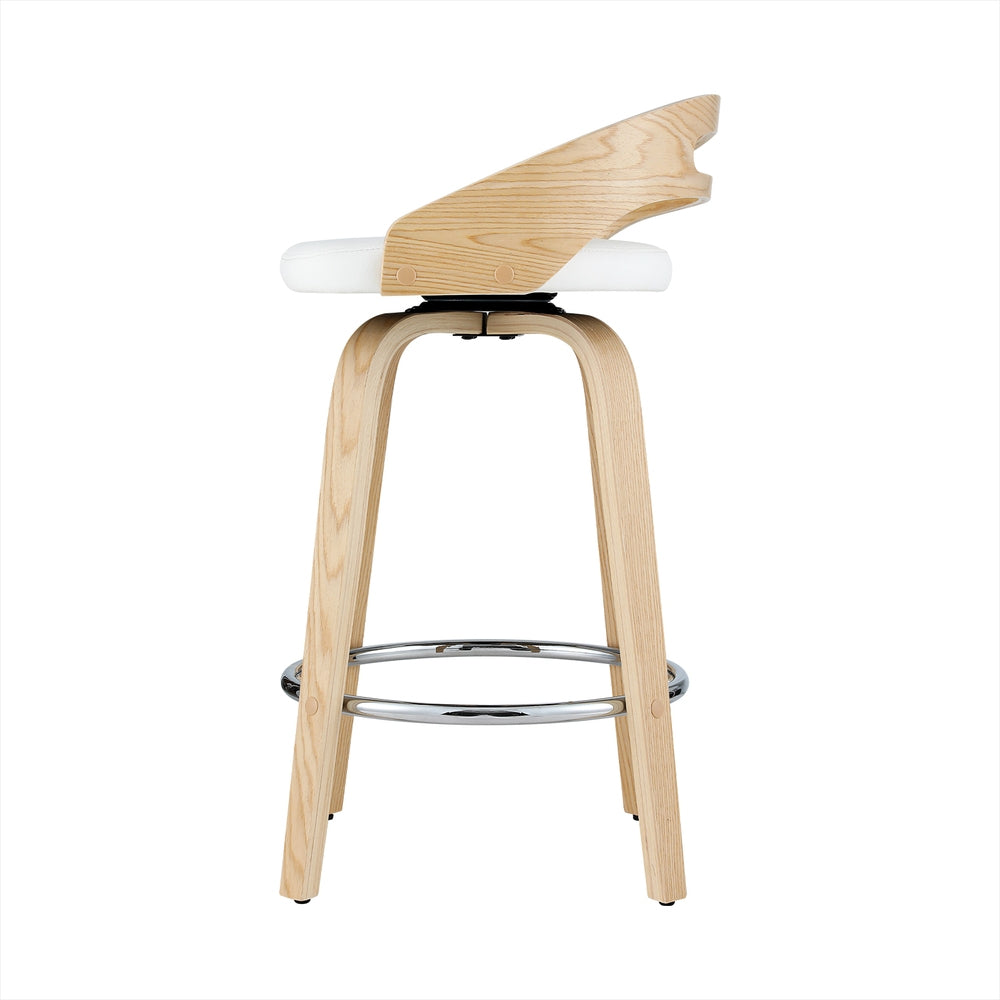 Stool Haven Set of 2 Bar Stools Swivel Leather Metal Plywood - White
