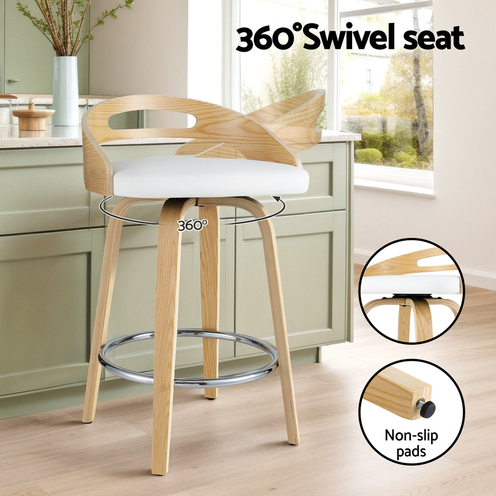 Stool Haven Set of 2 Bar Stools Swivel Leather Metal Plywood - White