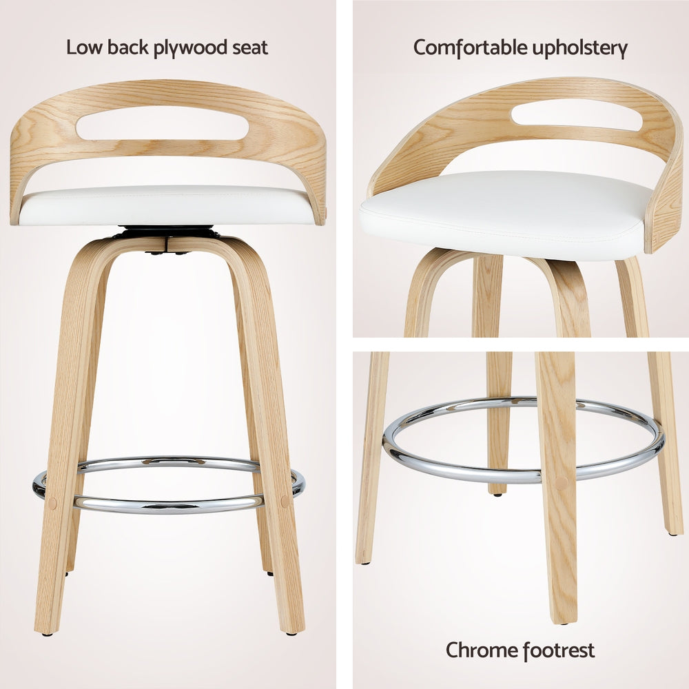 Stool Haven Set of 2 Bar Stools Swivel Leather Metal Plywood - White