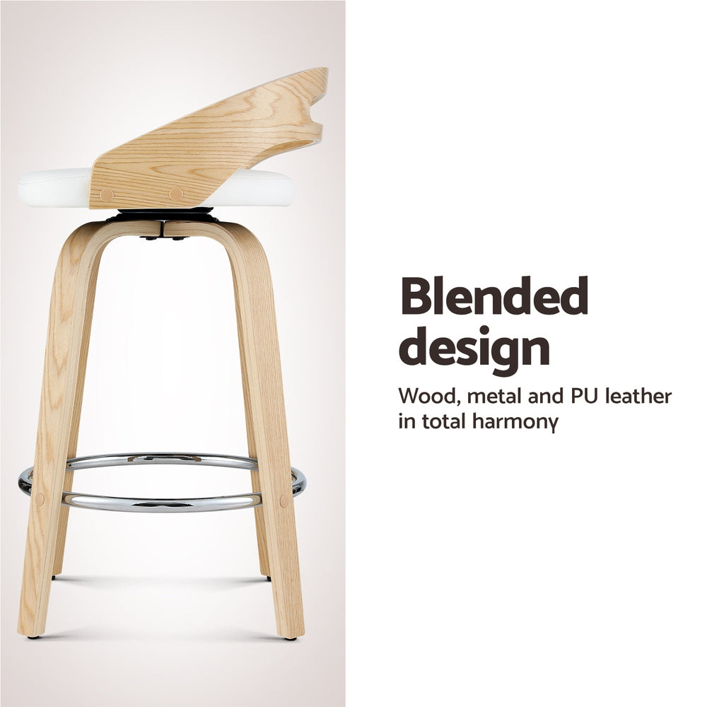 Stool Haven Set of 2 Bar Stools Swivel Leather Metal Plywood - White