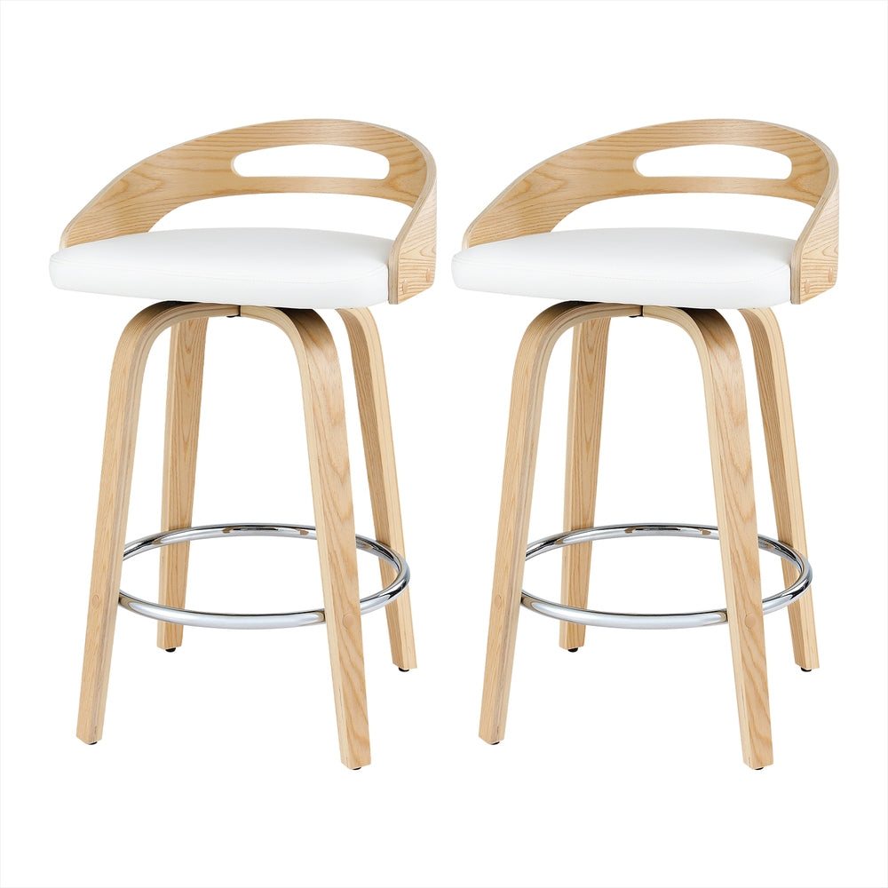 Stool Haven Set of 2 Bar Stools Swivel Leather Metal Plywood - White