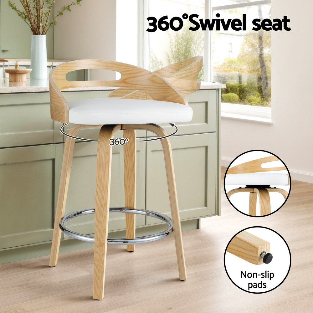 Stool Haven 4x Bar Stools Swivel Dining Chairs Low Back Counter Seat PU Cushion