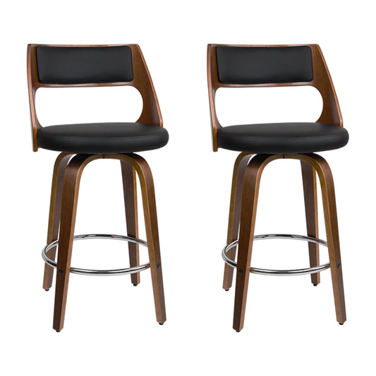 Stool Haven Set of 2 Wooden Bar Stools PU Leather - Black and Wood