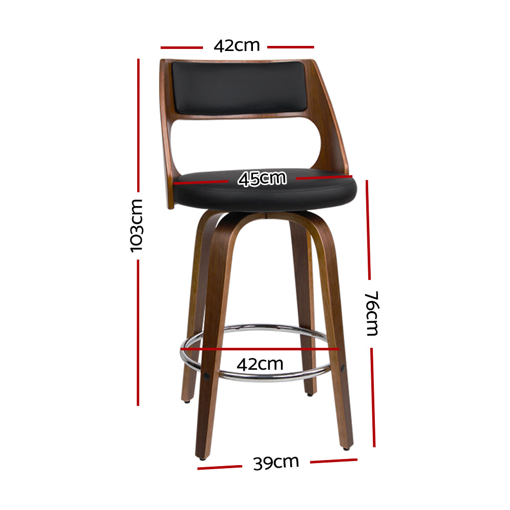 Stool Haven Set of 2 Wooden Bar Stools PU Leather - Black and Wood