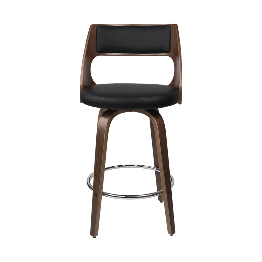 Stool Haven Set of 2 Wooden Bar Stools PU Leather - Black and Wood