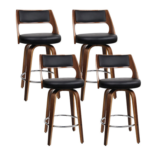 Stool Haven Set of 4 Wooden Bar Stools PU Leather - Black and Wood