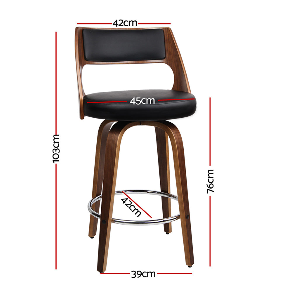Stool Haven Set of 4 Wooden Bar Stools PU Leather - Black and Wood