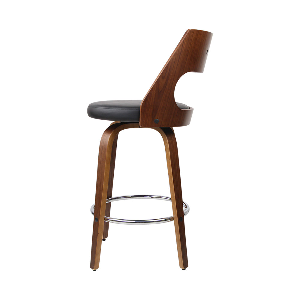 Stool Haven Set of 4 Wooden Bar Stools PU Leather - Black and Wood