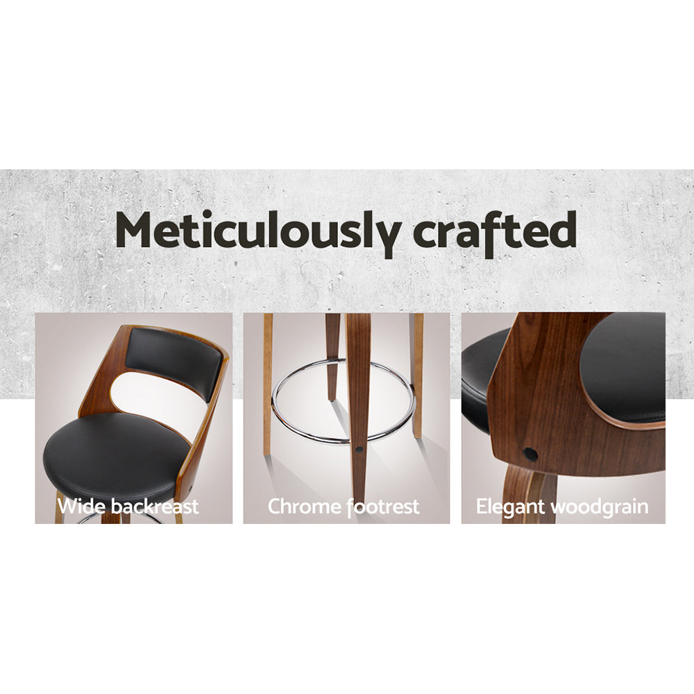 Stool Haven Set of 4 Wooden Bar Stools PU Leather - Black and Wood