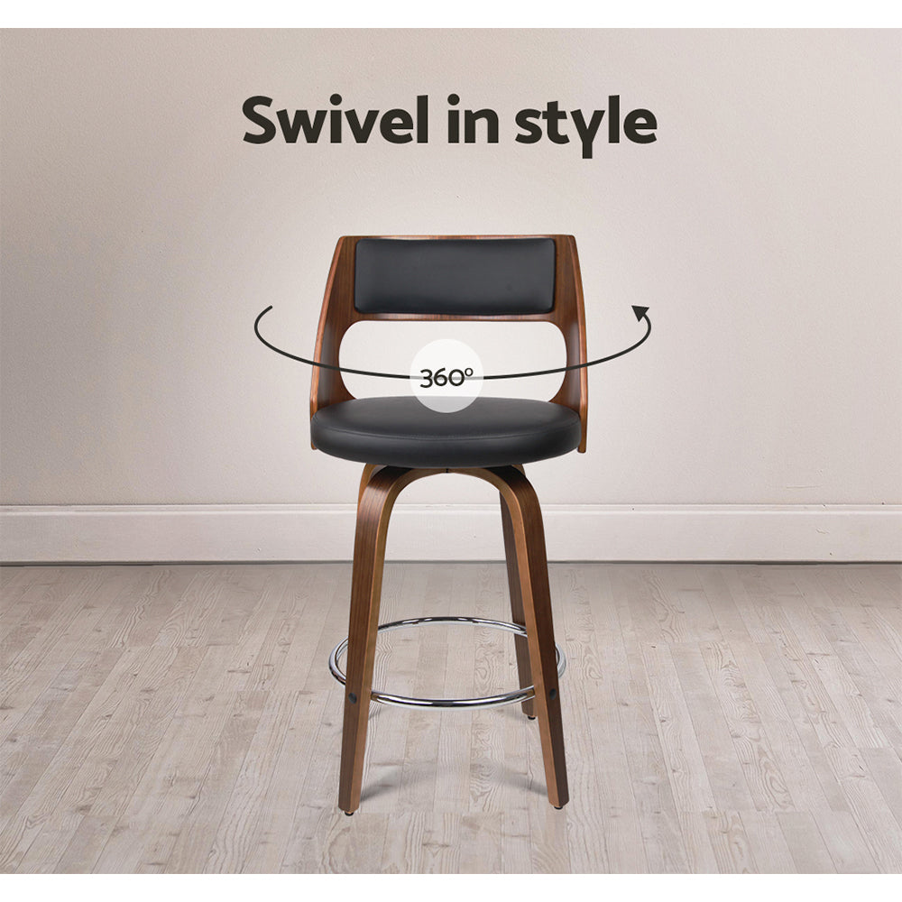 Stool Haven Set of 4 Wooden Bar Stools PU Leather - Black and Wood