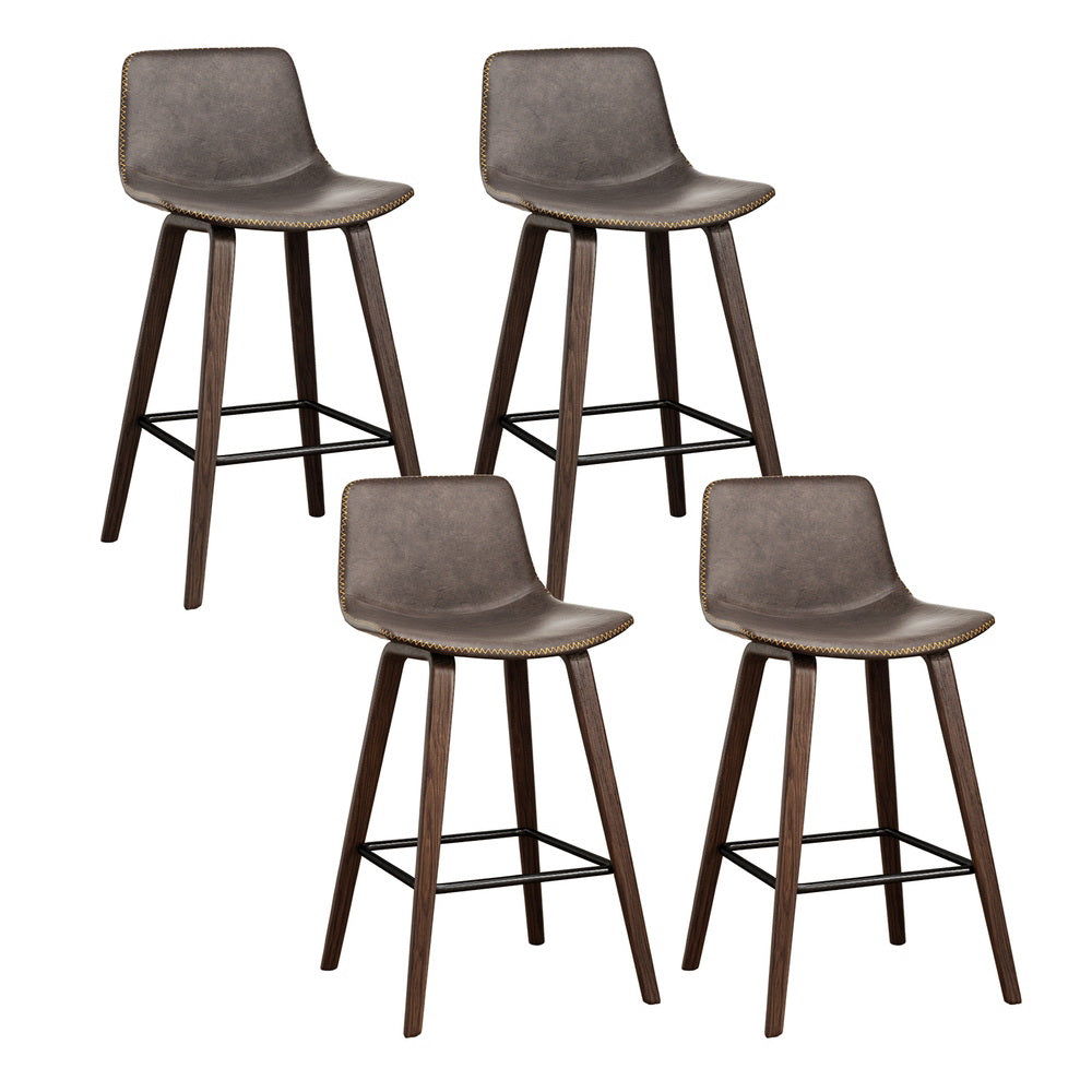 Stool Haven 4x Bar Stools Vintage Leather Wooden