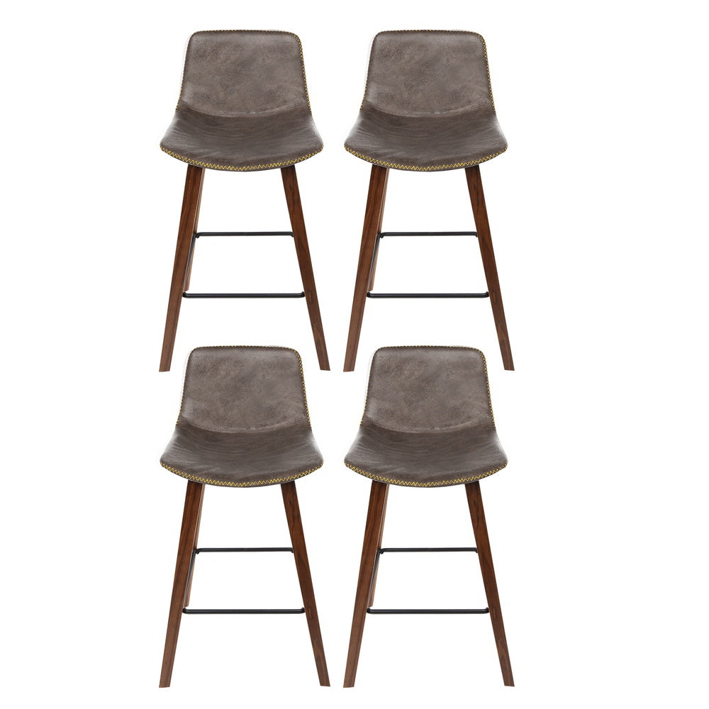 Stool Haven 4x Bar Stools Vintage Leather Wooden