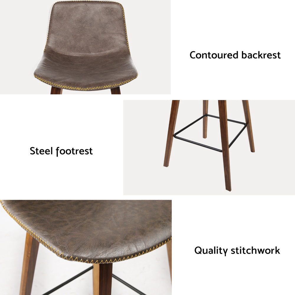 Stool Haven 4x Bar Stools Vintage Leather Wooden