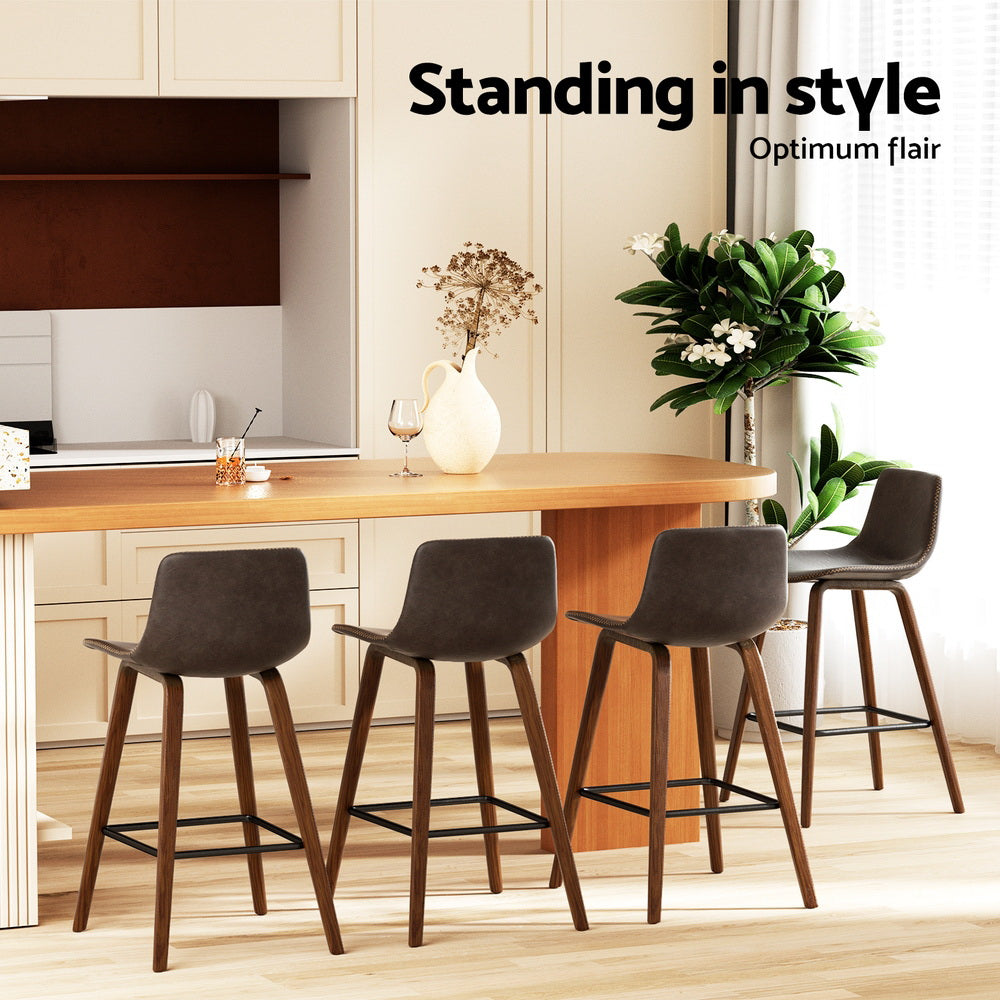 Stool Haven 4x Bar Stools Vintage Leather Wooden
