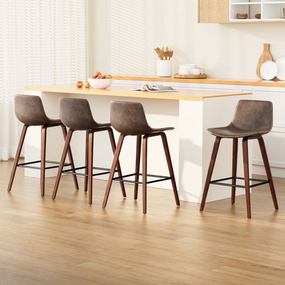 Stool Haven 4x Bar Stools Vintage Leather Wooden