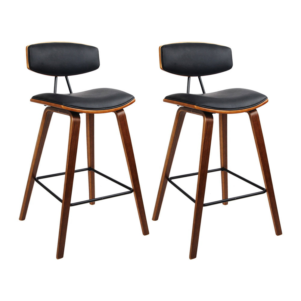 Stool Haven Set of 2 PU Leather Circular Footrest Bar Stools - Black