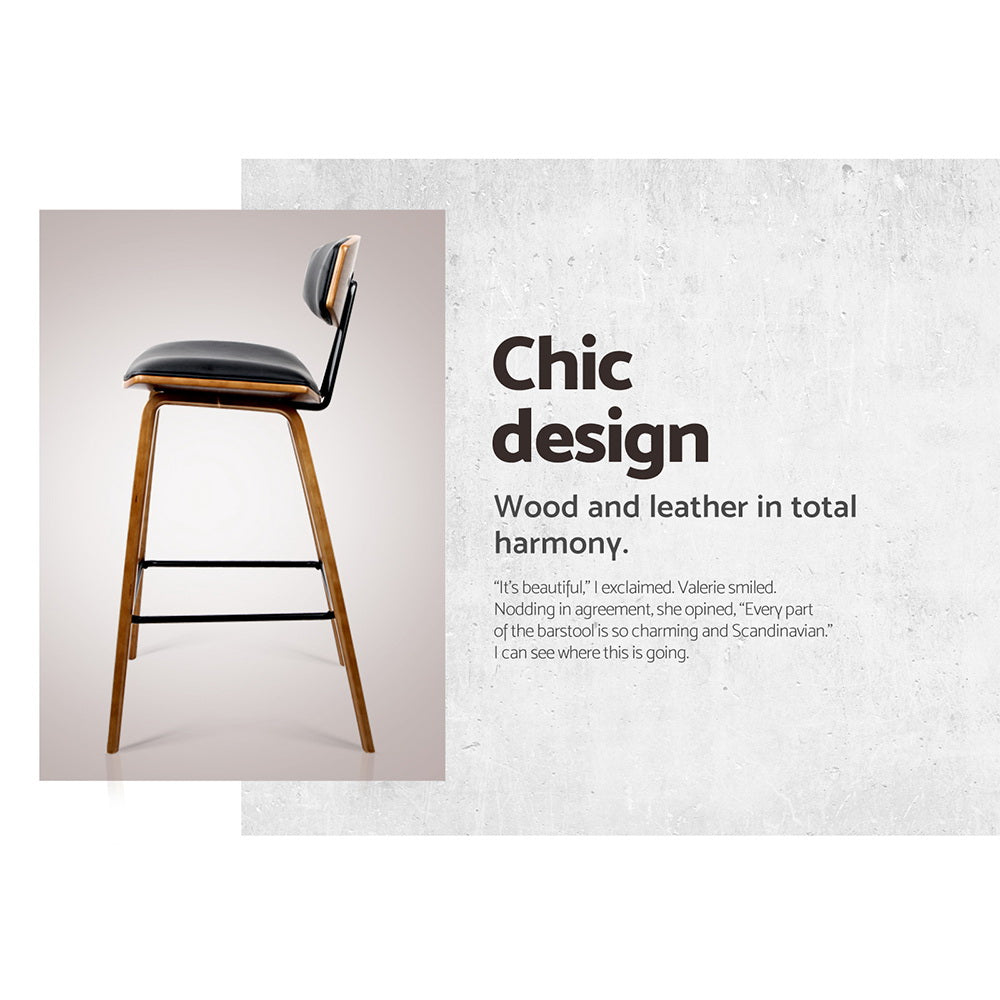 Stool Haven Set of 2 PU Leather Circular Footrest Bar Stools - Black