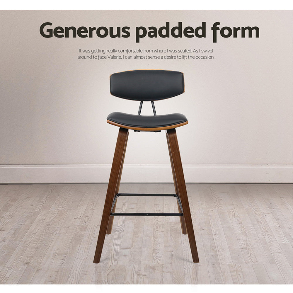 Stool Haven Set of 2 PU Leather Circular Footrest Bar Stools - Black