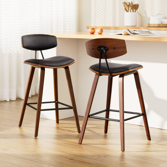 Stool Haven Set of 2 PU Leather Circular Footrest Bar Stools - Black