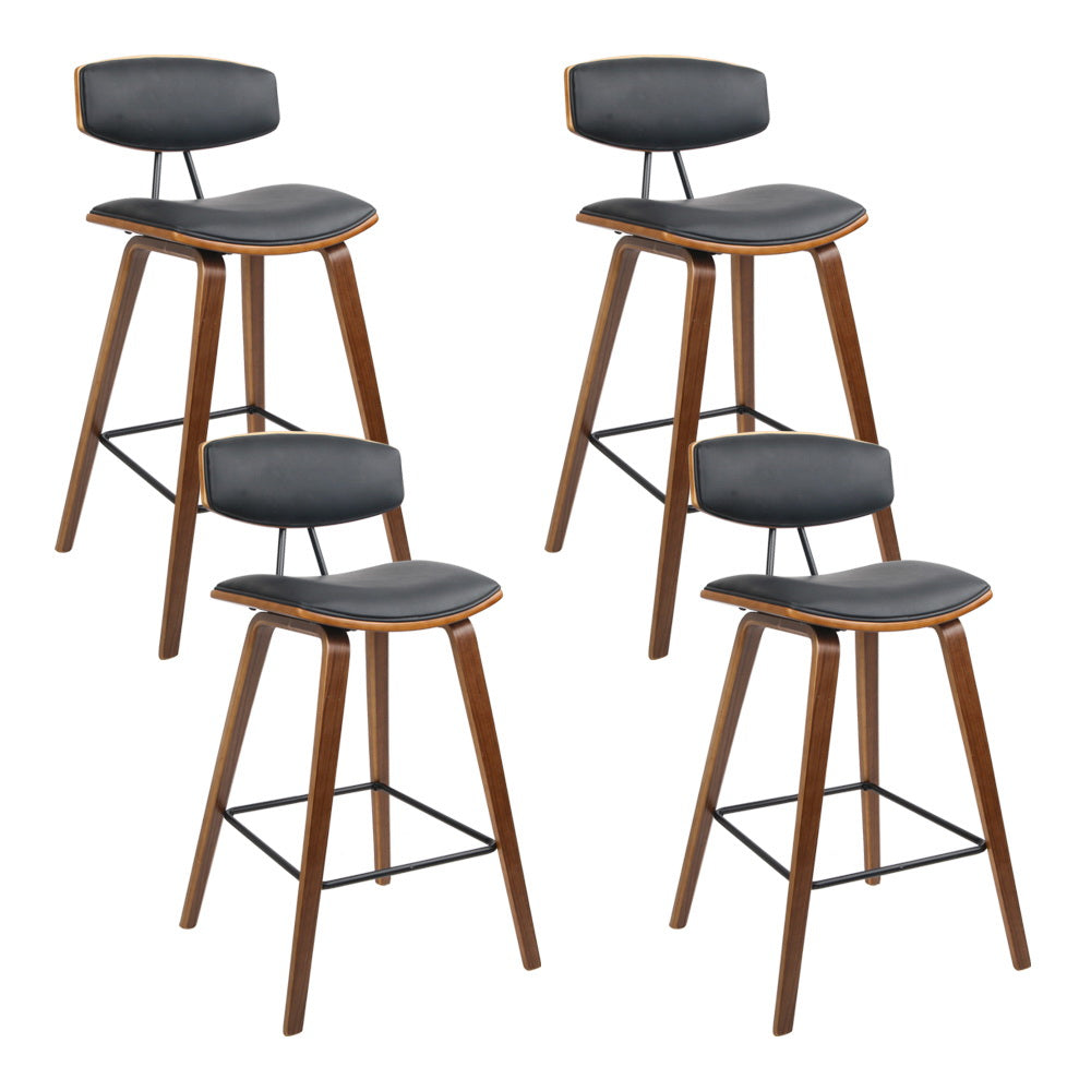 Stool Haven Set of 4 PU Leather Circular Footrest Bar Stools - Black