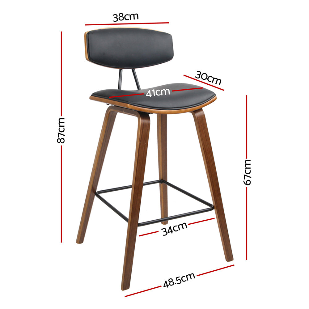 Stool Haven Set of 4 PU Leather Circular Footrest Bar Stools - Black