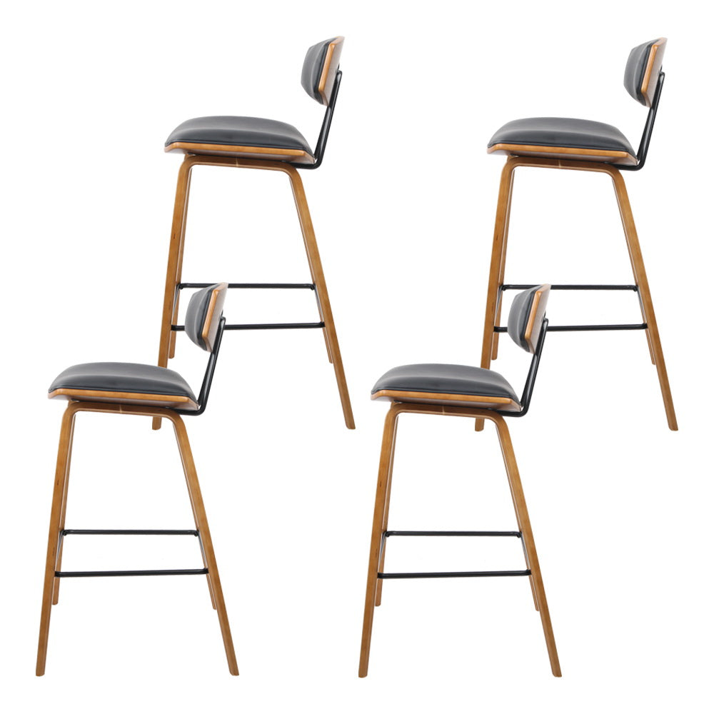 Stool Haven Set of 4 PU Leather Circular Footrest Bar Stools - Black
