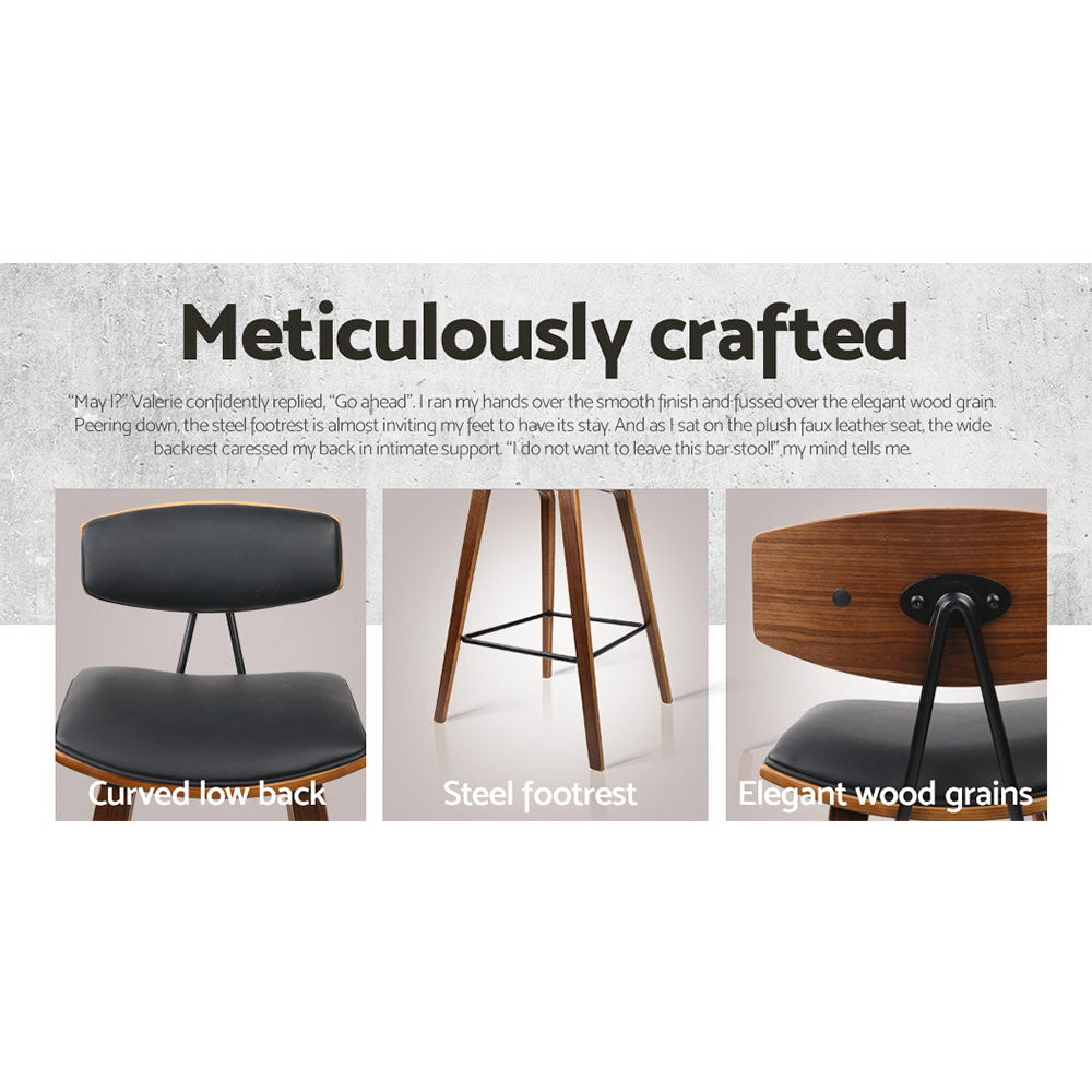 Stool Haven Set of 4 PU Leather Circular Footrest Bar Stools - Black