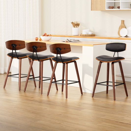 Stool Haven Set of 4 PU Leather Circular Footrest Bar Stools - Black