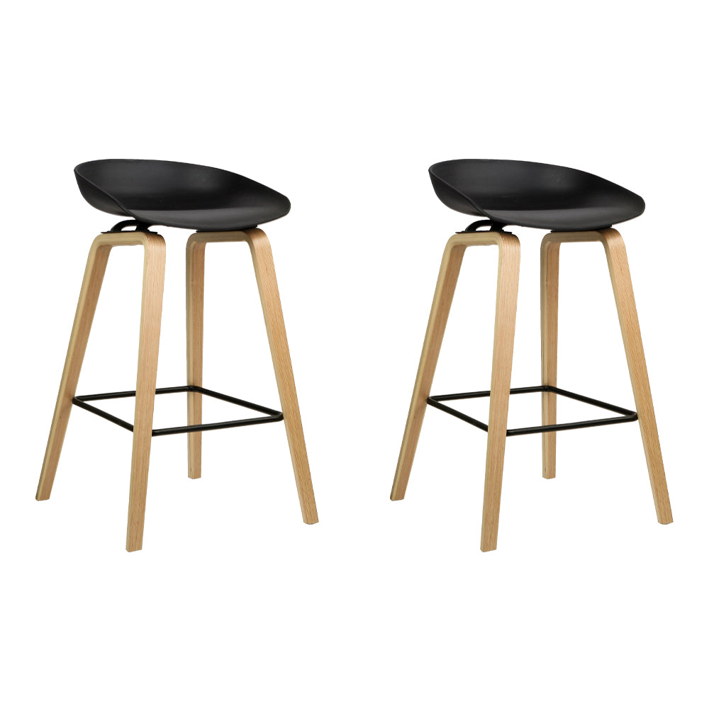 Stool Haven Set of 2 Wooden Square Footrest Bar Stools - Black