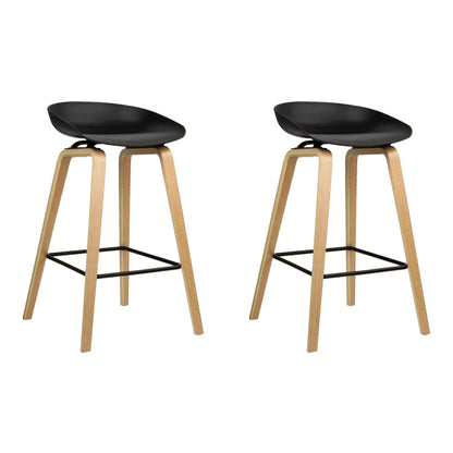 Stool Haven Set of 2 Wooden Square Footrest Bar Stools - Black