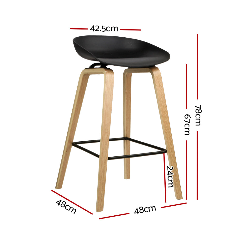 Stool Haven Set of 2 Wooden Square Footrest Bar Stools - Black