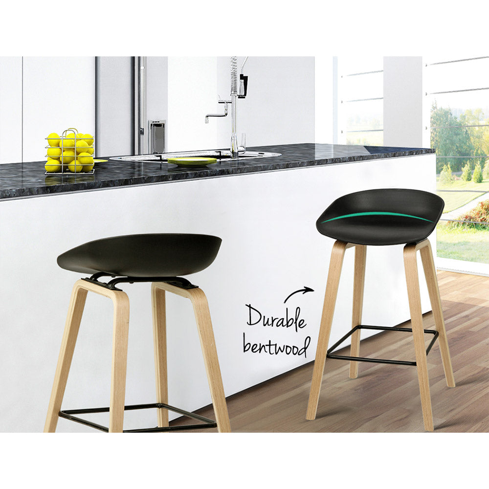 Stool Haven Set of 2 Wooden Square Footrest Bar Stools - Black