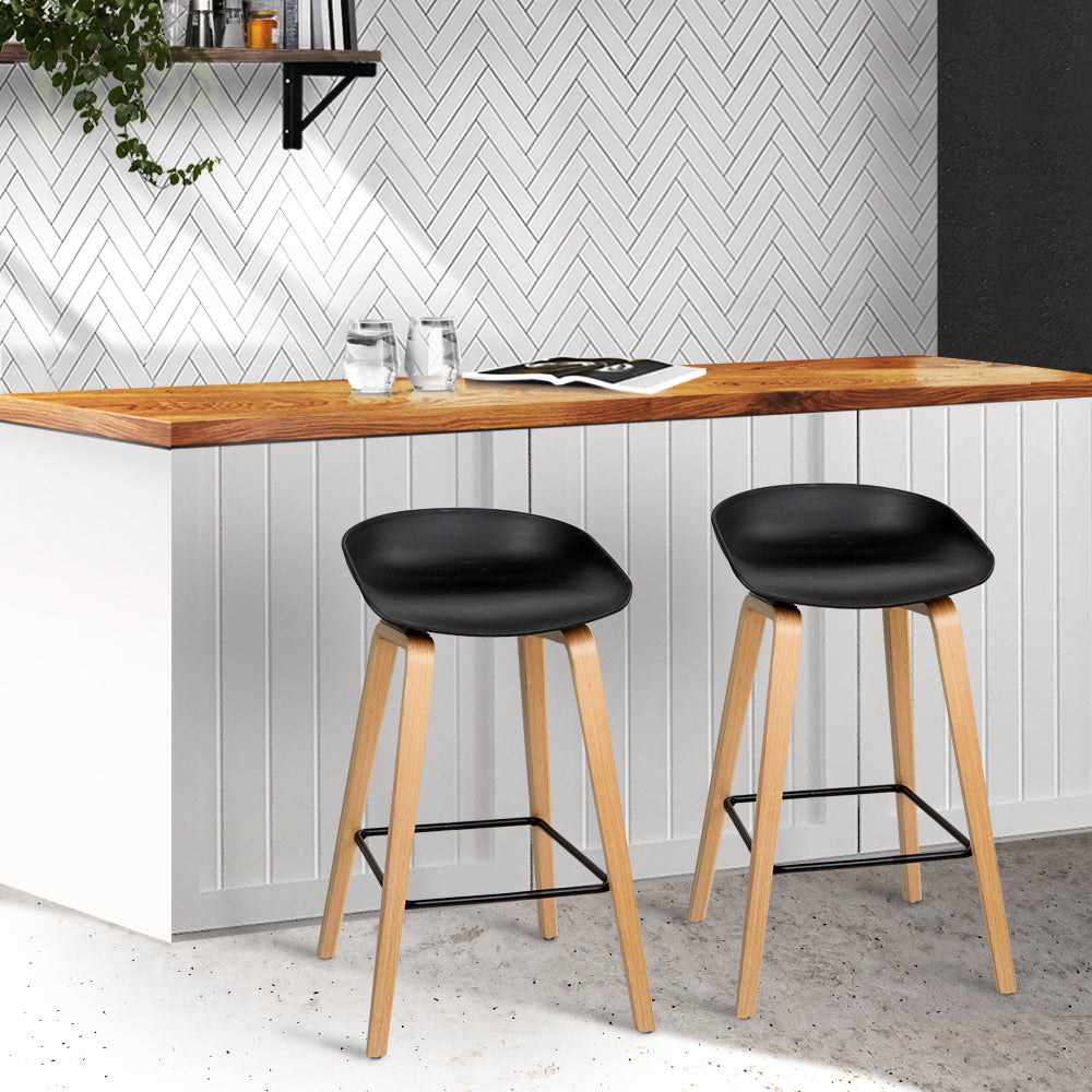 Stool Haven Set of 2 Wooden Square Footrest Bar Stools - Black