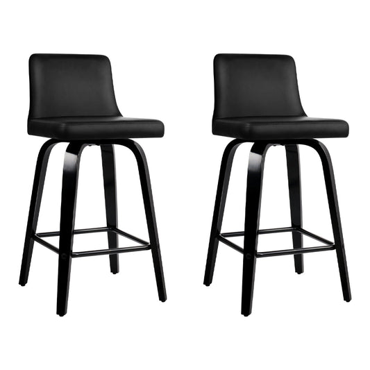 Stool Haven Set of 2 Wooden PU Leather Bar Stool - Black