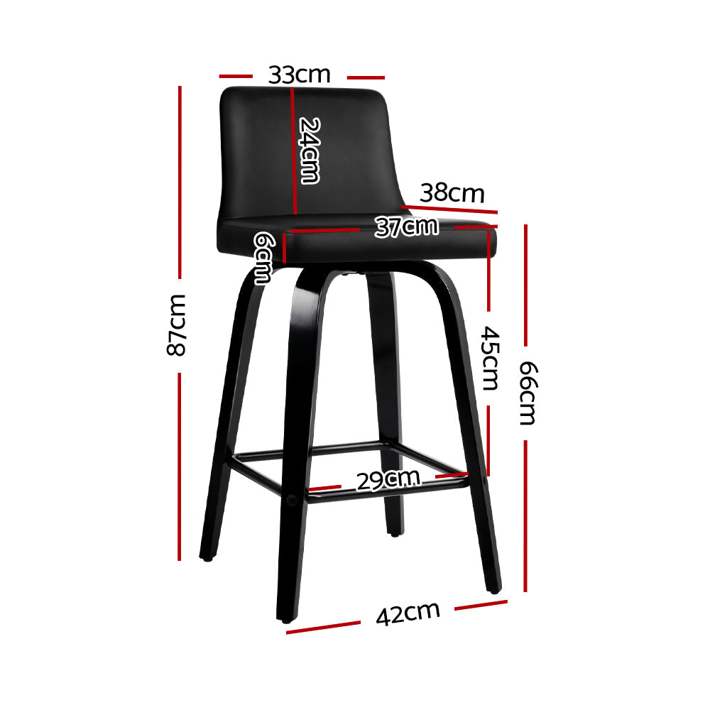 Stool Haven Set of 2 Wooden PU Leather Bar Stool - Black