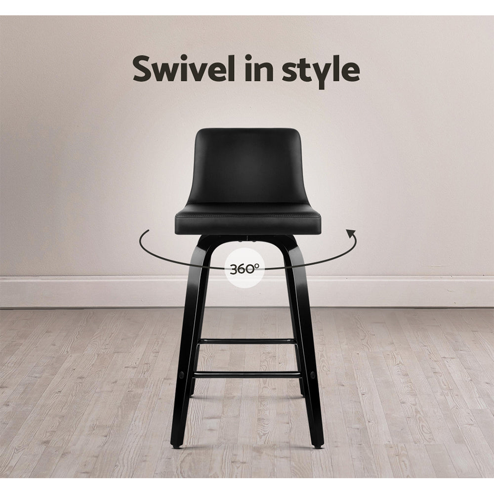 Stool Haven Set of 2 Wooden PU Leather Bar Stool - Black