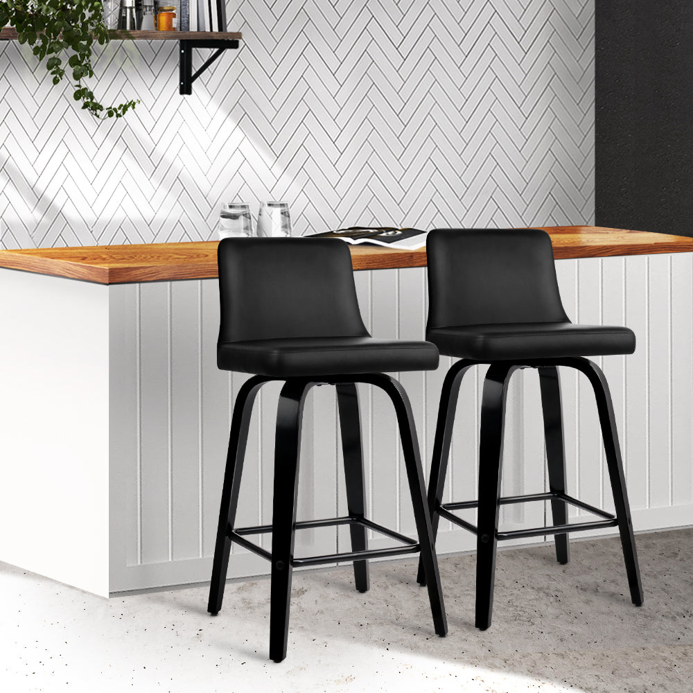 Stool Haven Set of 2 Wooden PU Leather Bar Stool - Black