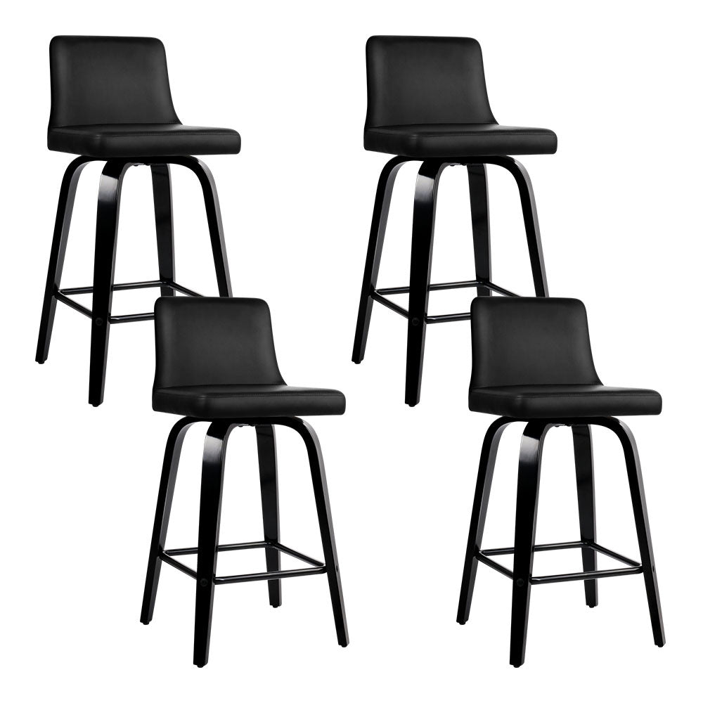 Stool Haven Set of 4 Wooden PU Leather Bar Stool - Black