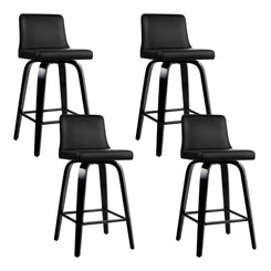 Stool Haven Set of 4 Wooden PU Leather Bar Stool - Black