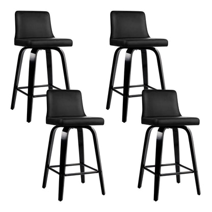 Stool Haven Set of 4 Wooden PU Leather Bar Stool - Black