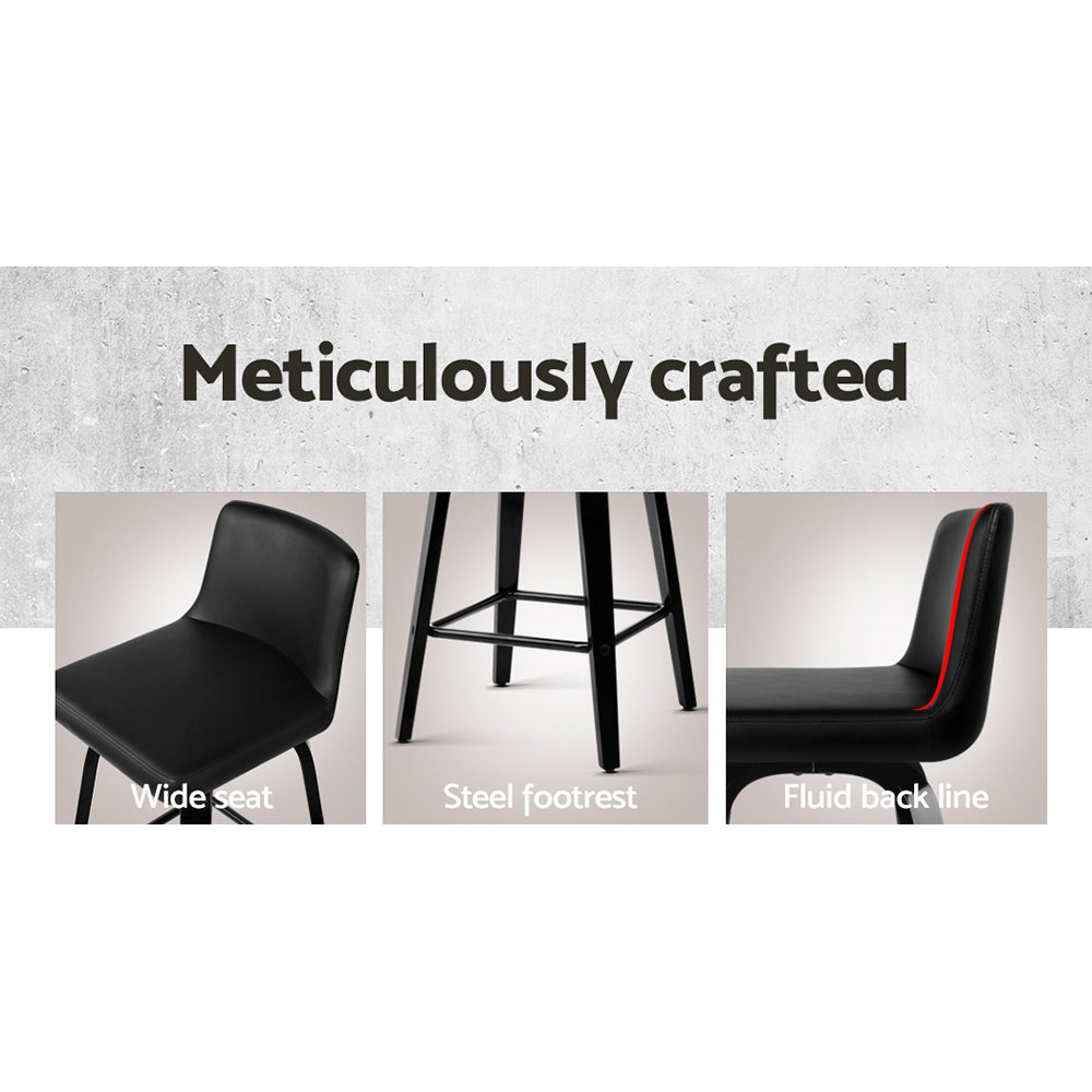 Stool Haven Set of 4 Wooden PU Leather Bar Stool - Black